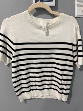 H&M Cream Knit Top with Black Stripes